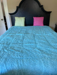 € Girls Queen BED Comforter Sheet Curtain Set Blue Lime Green Paisley Shimmer