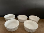 Set/5 Ramekin Bakeware Short 4” Diam x 1.5"  Soufflé White Unbranded