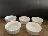 a** Set/5 Ramekin Bakeware Short 4” Diam x 1.5"  Soufflé White Unbranded