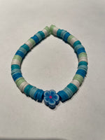 New Beaded Stretchy Clay Bead Set/3 Bracelets Handmade Kids Teens Blues and Gold Silver