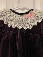 € Vintage Baby Girl Toddler Dress 24 Mo. Deep Purple Lace Collar Velvet Dressy All Dressed Up