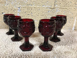 a* Vintage AVON 1876 Cape Cod Ruby Red Garnet Colored Footed GOBLET Wine Water Set/6