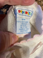 Vintage Pipiniki Baby Infant Toddler Girls  18 Months White Sweater Cardigan Pink Ribbon