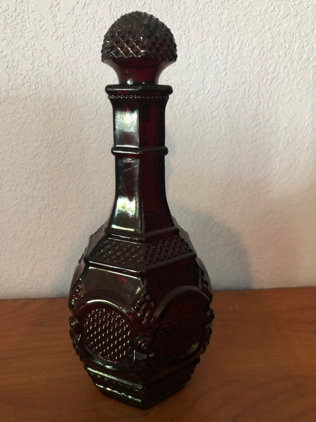 a* Vintage AVON 1876 Cape Cod 9" Wine Decanter Stopper Deep Ruby Red Garnet Colored #7