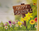 a** New Home Photography Backdrop HAPPY EASTER Wood Sign Yard of Spring Flowers Vinyl Photo Studio Prop