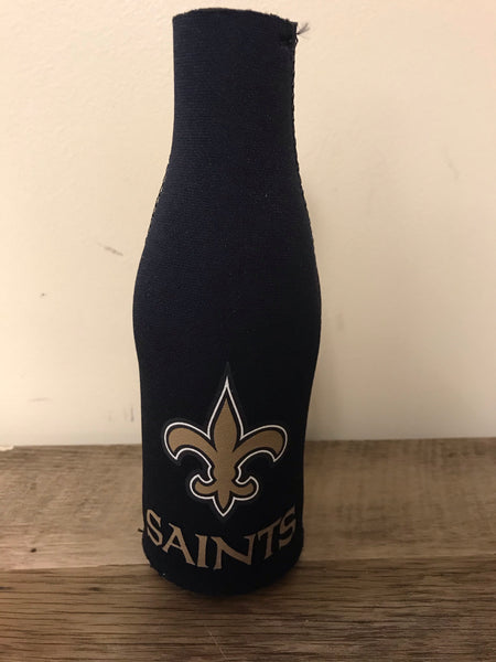 a* NFL New Orleans Saints Cold Beer Bottle Koozie Black Zip Neck Insulated Bottle Sleeve