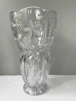 € Large Crystal Cut & Etched Frosted 10.5” Bouquet Flower Vase Round Base