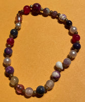 New Pink & Purple Glass Beads Stretch Beaded Bracelet Gold Spacers for Womens/Teens Yoga