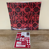 *NEW Lot/2 12x12 RED & BLACK Velvet Scrapbook Sheets w/ Embellishments Sheet