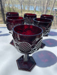 Vintage Set/7 AVON 1876 Cape Cod Ruby Red Garnet Colored Pedestal 6” Wine Water GOBLETs #11