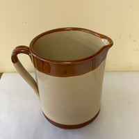 *Vintage English 7.5” Stoneware Pitcher Pottery “ICE WATER” Brown Country Farm