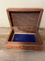 ~¥€ Vintage Rustic Carved Wood Jewelry Lined Trinket Box Lid India