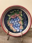 a** Vintage Flora Laminaz Redware Pottery Folk Art Grapes 8.75” Pasta Serving Bowl