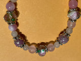 New Pink & Purple Glass Beads Stretch Beaded Bracelet Silver Spacers for Womens/Teens Yoga