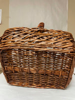 <[add]€€ Large Wood Woven Gathering Basket w/ Handle Wrapped w/ Fall Ribbon