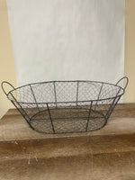 <€€ Large Oval Chicken Wire Gathering Basket w/ Handles Linen Burlap Lace Liner