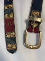Vintage Womens Medium 37” Belt Harve Benard Holtzman Multicolor Leather Fabric Gold Buckle