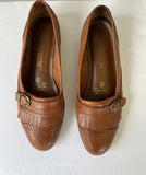 Womens The Leather Collection Flat Loafers Size 7 Brown Leather Side Buckle Fringe