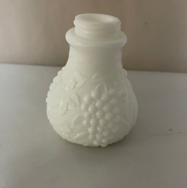 a** Vintage Milk Glass White Salt or Pepper Shaker Raised Grape & Leaf Pattern NO Lid