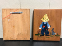 Vintage MCM Handpainted Pair/Set 2 Country Farm Boy and Girl Wood Art