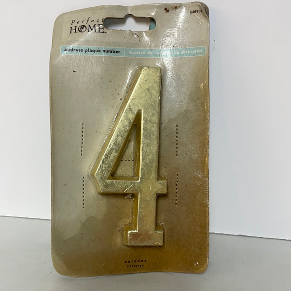€ Vintage Polished Brass Address Plaque 4” Number “4” Outdoor Sealed