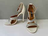 New Womens Izabella Rue Ivory w/ Silver Rhinestones Sandal High Heel Ankle Strap Size 7M Sexy