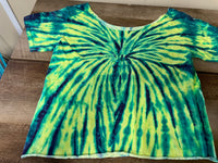 Womens Juniors Medium Tye Dye Green Blue Yellow Crop Shirt