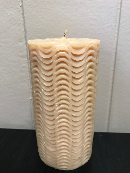 a** New 6" Pillar CANDLE Beige Waves Volcanica 9447 Unscented Handcrafted