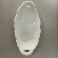 a** Vintage Milk Glass Serving Plate Tray Relish Dish White Oval Raised Sunflower Pattern Scalloped Edge