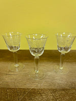 a** Vintage Set/3 Clear Etched Cordials Crystal Wine Goblet Barware Glasses 4.25” Starburst