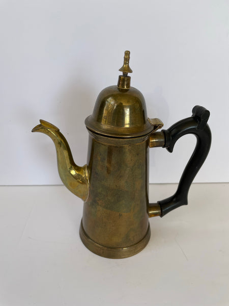 a** Vintage GATCO Solid Brass Coffee Tea Pot India Black Handle Hinged Lid