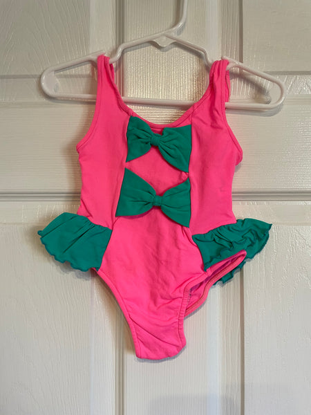 Baby Girl Toddler 18 Months Summer Spring Pink  & Green One Piece Swimsuit