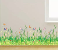 Vinyl Wall Decal GREEN GRASS & BUTTERFLIES Removable Art Mural Home Room Decor New