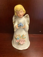 ~€ Vintage HOMCO Porcelain Girl Angel w/ Blue Bird Hand Bell Decor Home Interiors #99-8900