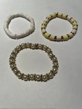 <€€ New Beaded Stretchy Clay Bead Set/3 Bracelets Handmade Kids Teens Yellow and Gold