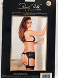 Womens Medium/Large Rene Rofe’ 2pc Black Lace Bra & Garter NWT