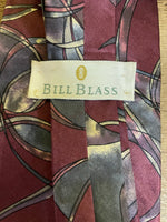 € Mens BILL BLASS Silk Tie 3.5” Wide Purple & Gray Geometric