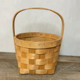 <€€ Round BASKETVILLE Putney Vermont 9” Gathering Basket Woven Wood With Handle Easter