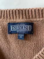 Vintage Womens Medium Brown “SUE” Lands’ End Sweater Pullover V-Neck Cotton