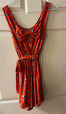 Womens Juniors XSmall Orange Knit Dress w/ Bonnet Print Open Back Casual