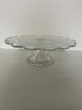 €€ Vintage Pressed Glass Cake Stand Pedestal Footed Plate Clear 10”x3.5”