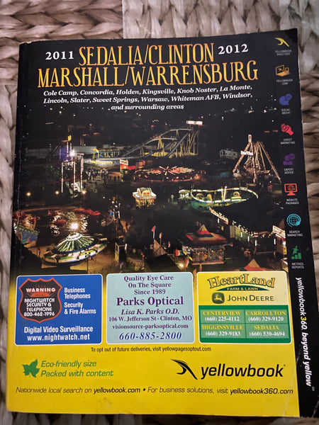 2011-2012 Sedalia/Clinton/Marshall/Warrensburg Missouri Yellowbook Telephone Directory Book