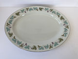 € Vintage Fine China MS Japan #6701 Oval White Serving Platter Grapevine Green and Blue Silver Rim