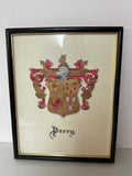 Vintage “PEERY” Family Crest Framed Art Pink & Gold Coat of Arms