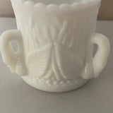 a** Vintage Milk Glass Toothpick Holder White Raised 3 Handles Swan Pattern Scalloped Edge