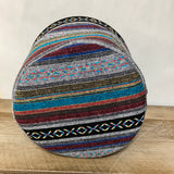 a** Round Boho Hippie Indian Ikat Weave Basket Lined w/ Handles Multi Colored 11.5”