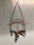a* New Crystal Jeweled SUNCATCHER Mobile Welcome Sign Hummingbird in Flight Bronzed Metal