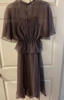 ~ Vintage Womens MISS ELLIETTE California Brown Spaghetti Strap with Sheer Cape Cocktail Party Maxi Dress Sz 6