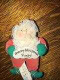 <€€ Stuffed 5” Santa “Merry Christmas Punky” Ornament Holiday Christmas