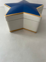 <€€ Vintage Tiffany & Co Star Porcelain Trinket Box Dish 24K Gold Trim 4.25" Cobalt Blue Porcelain